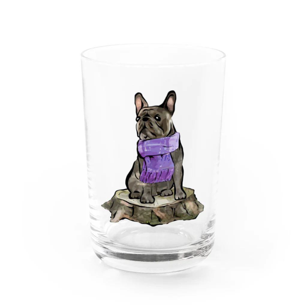 犬グッズの店しえるぶるーのマフラー犬　フレンチブルドッグ　ブリンドル Water Glass :front