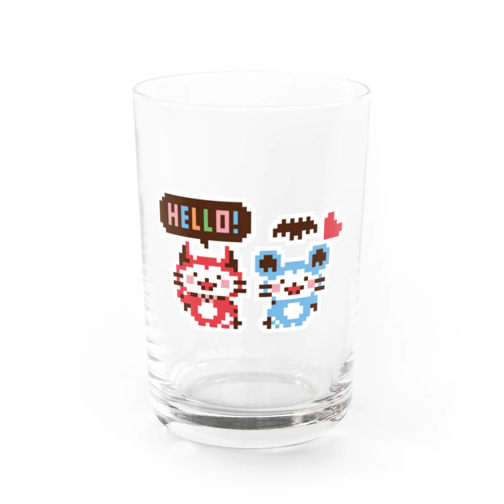 ミニマムユニヴァース@SUZURIのデビねこくんとデビねずちゃんドット絵 グラス Water Glass :front