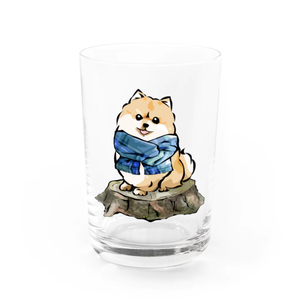 犬グッズの店しえるぶるーのマフラー犬　ポメラニアン Water Glass :front