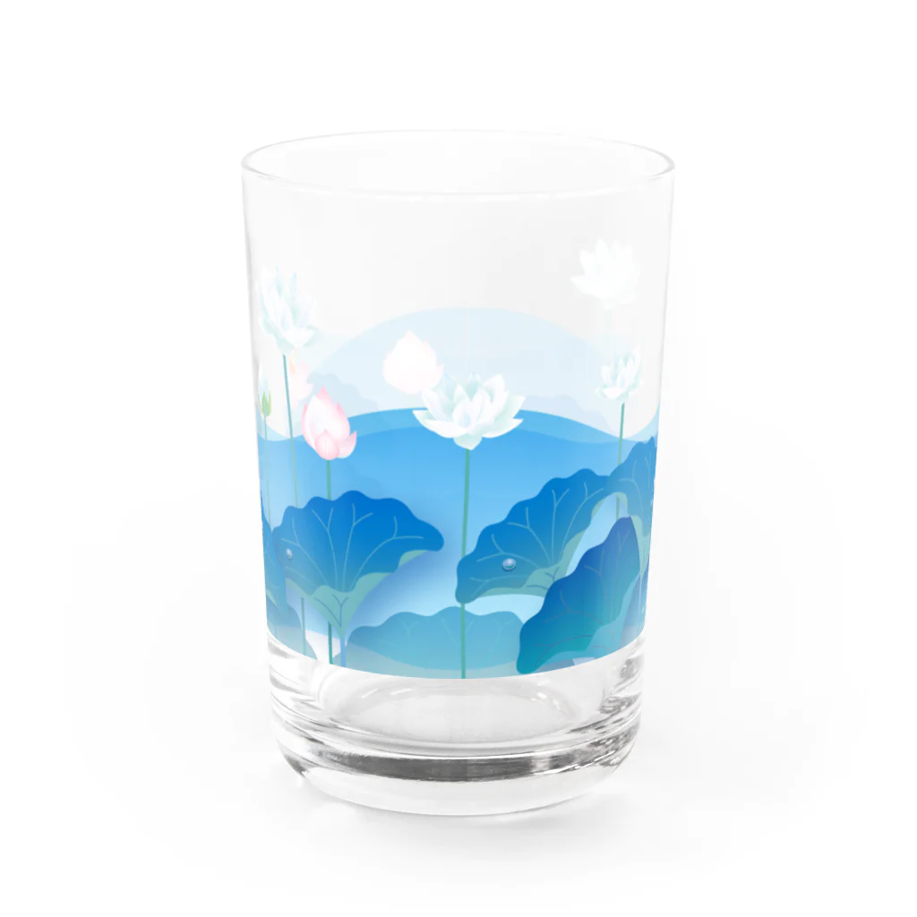 くねくね道の蓮とお釈迦様（グラス）ブルー Water Glass :front