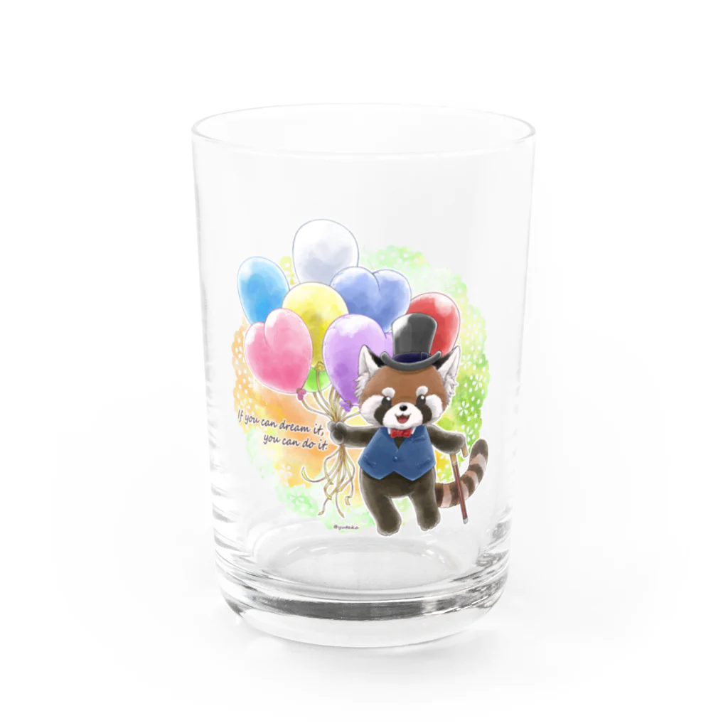 ゆたかの森の風船とレッサーパンダ Water Glass :front