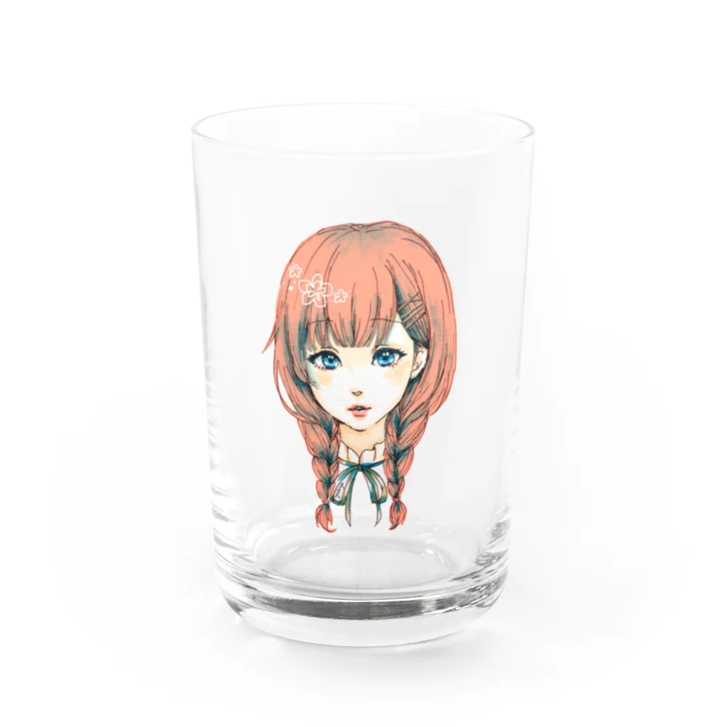 🐶シュナといろいろ🎨の三つ編み女の子 Water Glass :front