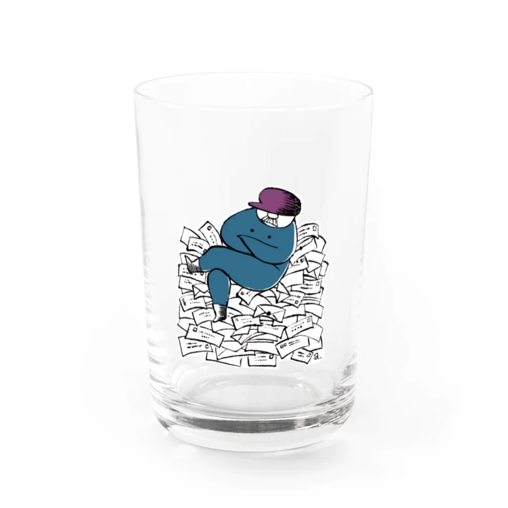 ポス山ポス夫の手紙の山とポス夫 Water Glass :front