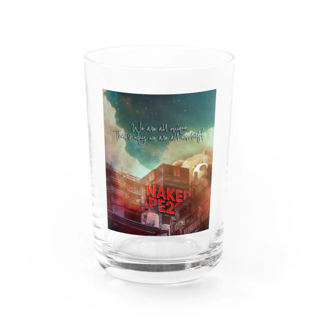 naked ape SUZURI店の廃墟ベア Water Glass :front