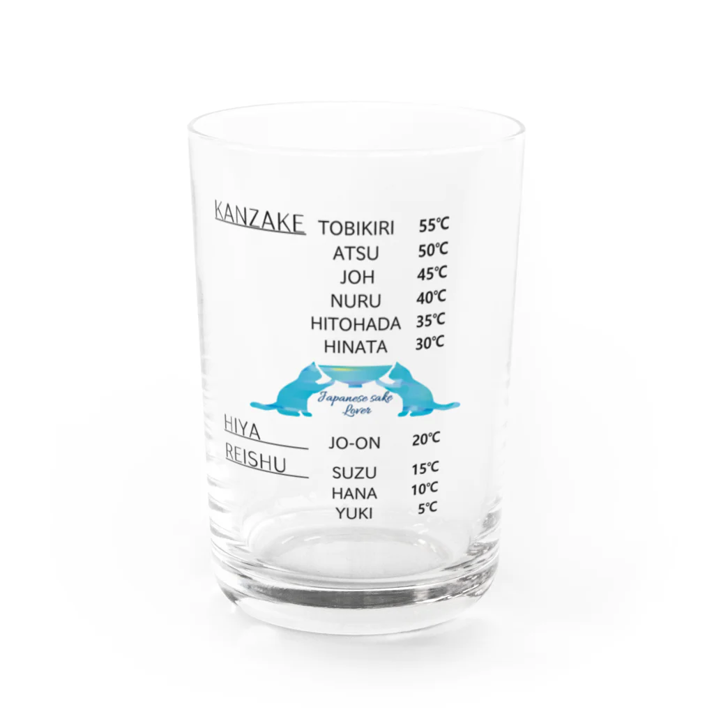 ヒロシオーバーダイブの日本酒チャート・水彩ネコver（温度と呼び名） Water Glass :front