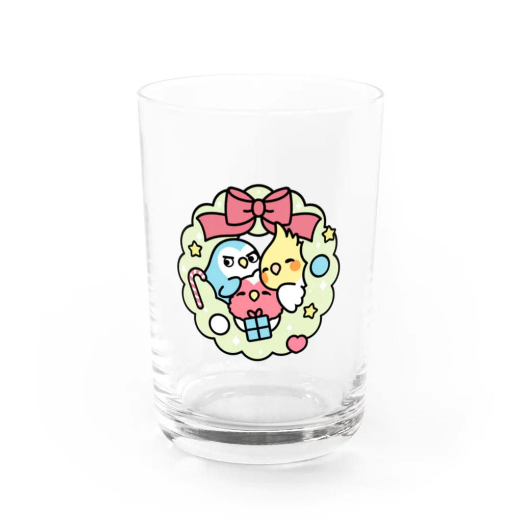 Cody the Lovebirdのクリスマスリース コザクラインコ、オカメインコ Chubby Bird Water Glass :front