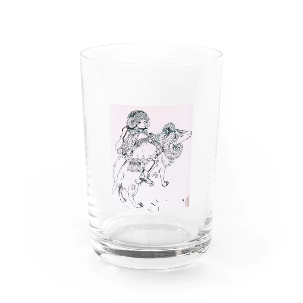 おこめっとちゃんの少女とムフロン Water Glass :front