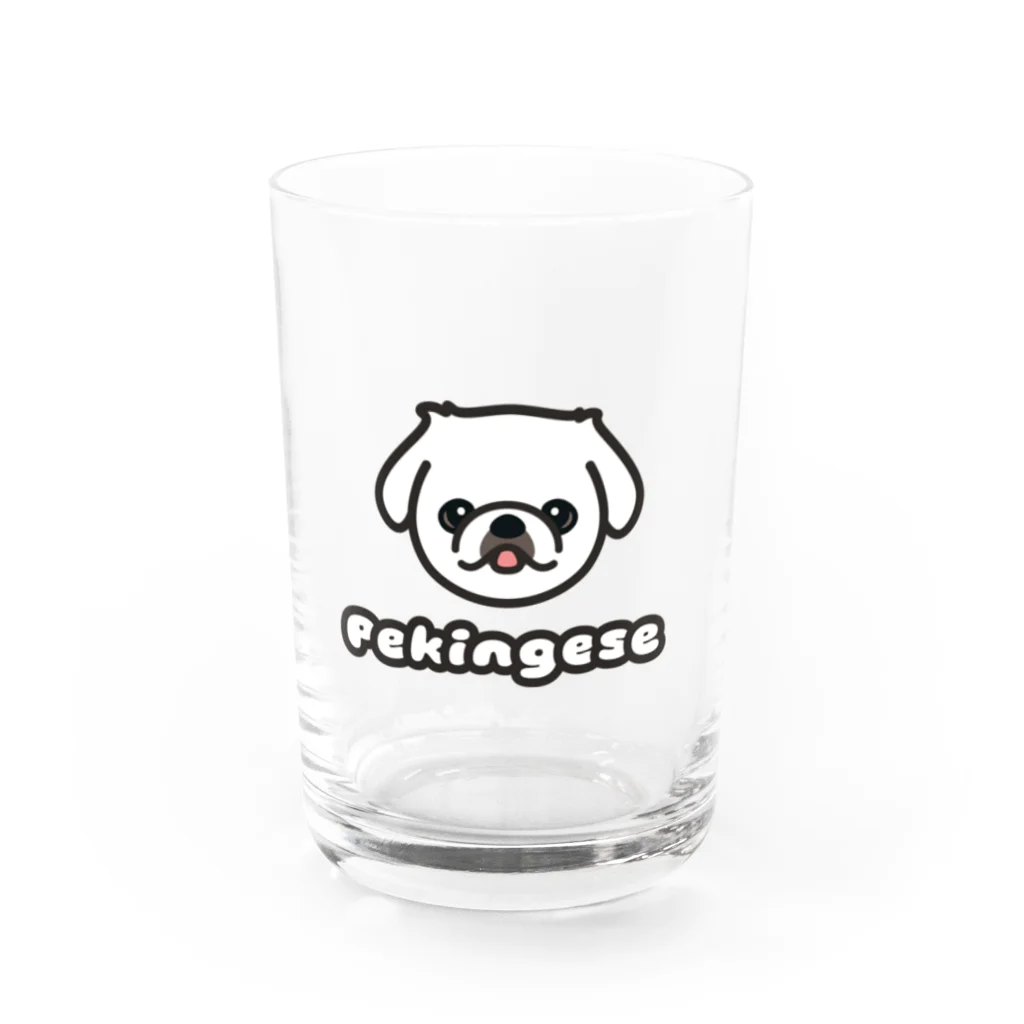 ペキニーズくらぶ（SUZURI支店）のペキニーズ・ホワイト（サマーカット）（顔だけ） Water Glass :front