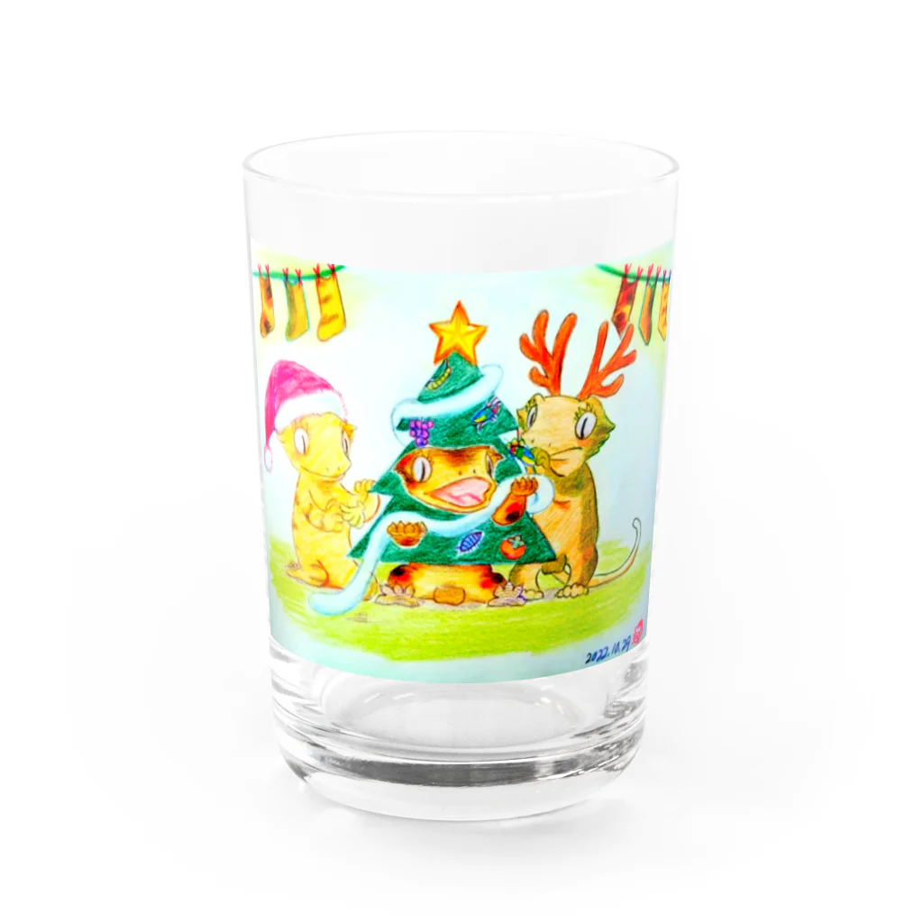 昼太小屋のミカド3きょーだい　クリスマス Water Glass :front