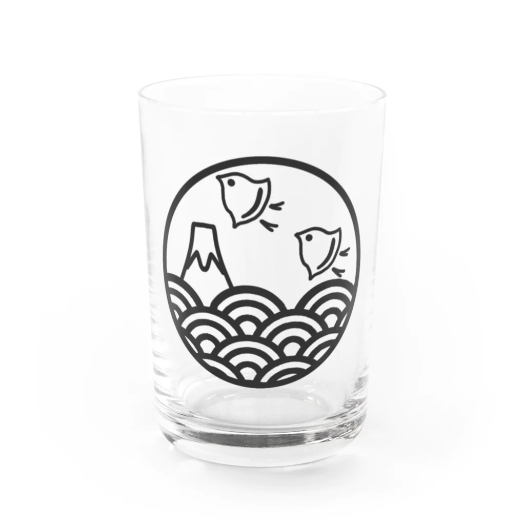 kazeou（風王）の青海波と富士と千鳥(オフブラック) Water Glass :front