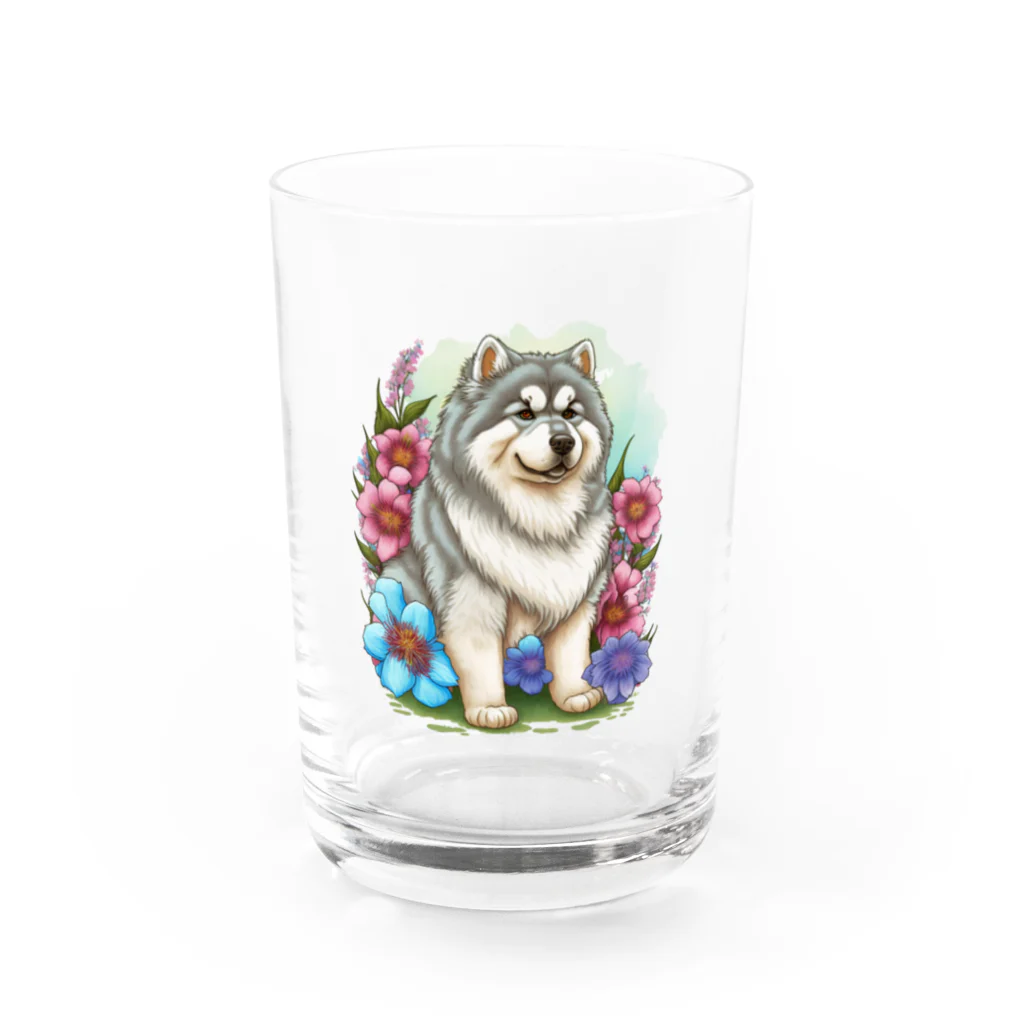 znbmsrrの花アラスカの子犬。 愛犬家のためのキュートなデザイン。 Water Glass :front