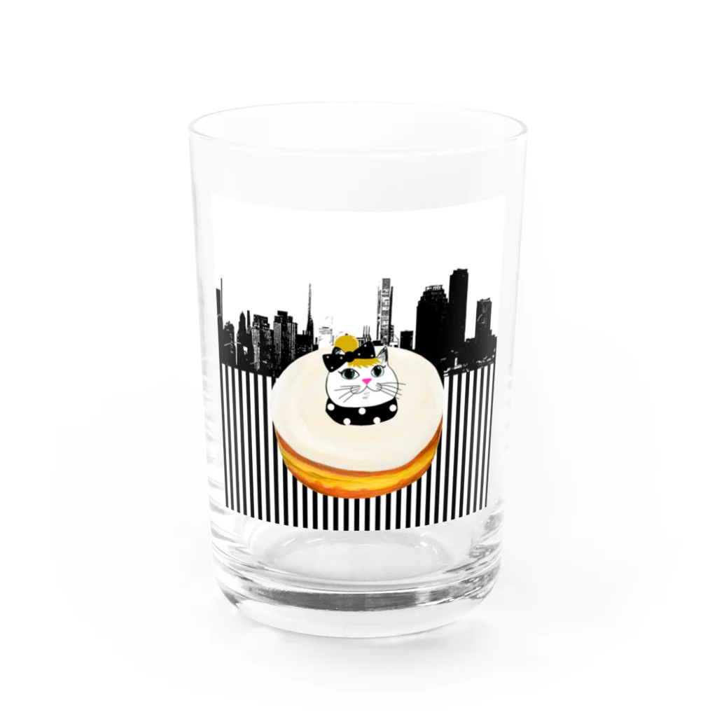 Lovecatfashionのモチ猫ちゃんホワイトチョコドーナツ Water Glass :front