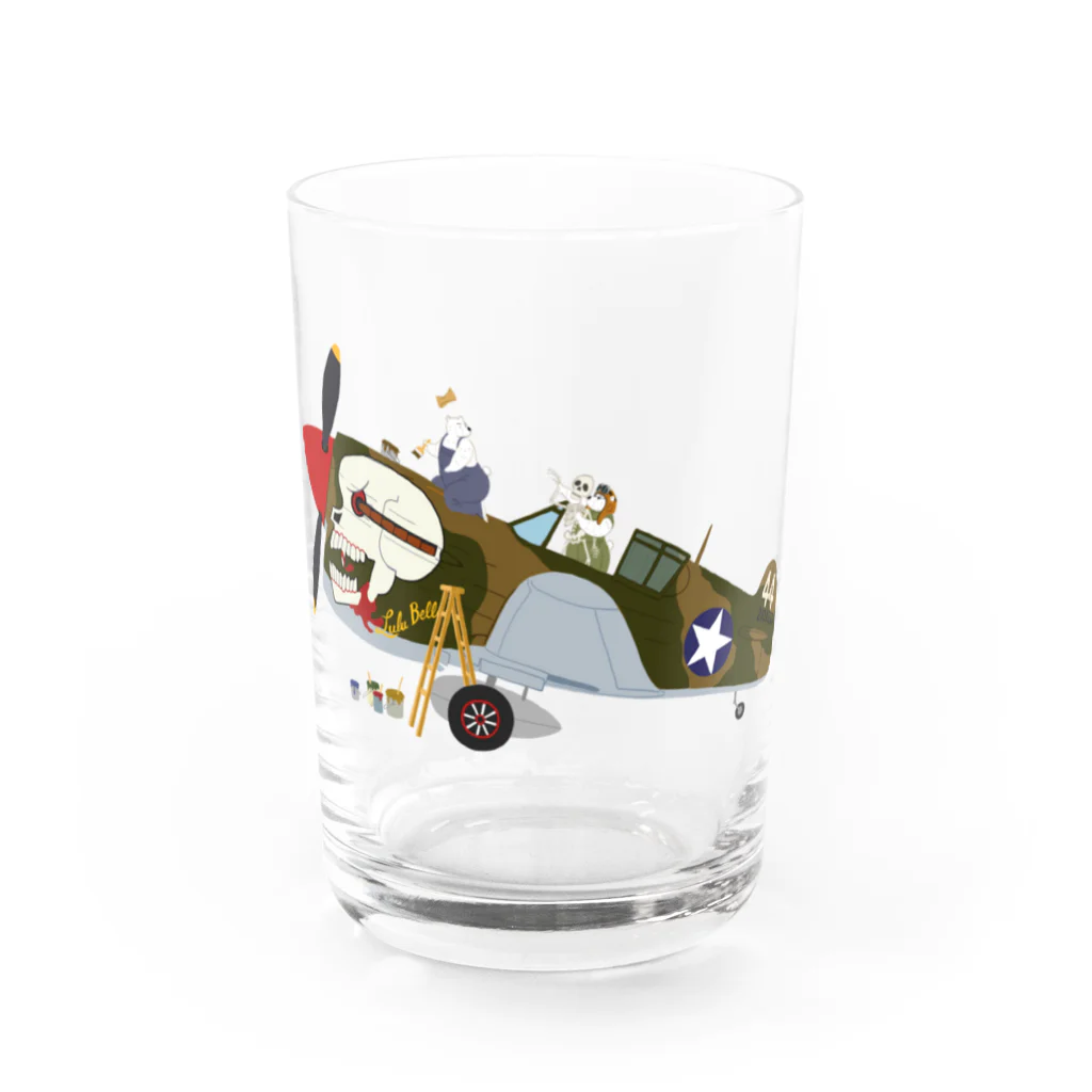 SKULL-2のノーズアートを描くすろくま。戦闘機P-40、SKULL Water Glass :front