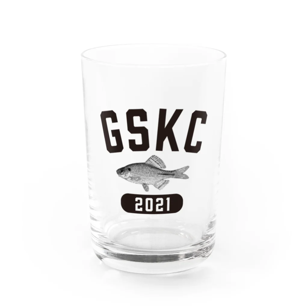 がさっ子クラブのGaSaKkoClub-カレッジロゴ風-ヤリタナゴ（ブラック） Water Glass :front