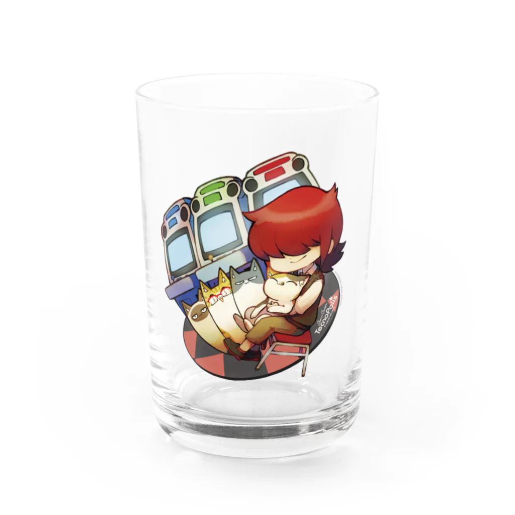 テクノポリスデザインのゲーセン猫（GAMECENTER TECNOPOLIS Ver.） Water Glass :front