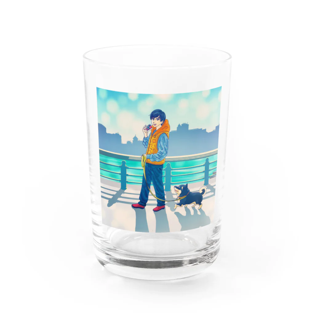 元ソムリエ今ソムリ絵あざらしば子のグッズ売り場の黒柴ふゆこと男子。小物 Water Glass :front