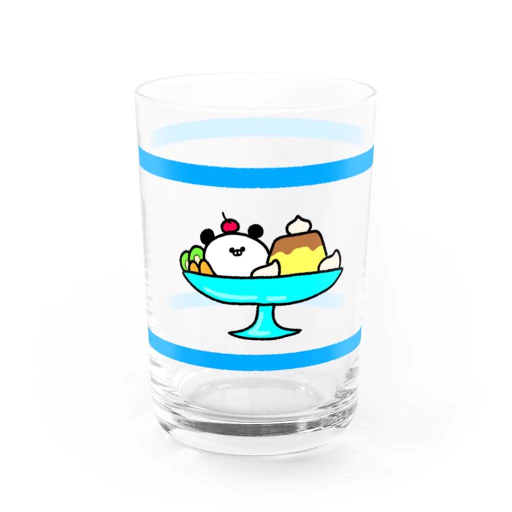 ゆっけちゃんの隠れ家のプリン・ア・ラ・モードみたいなぱんだ(水色) Water Glass :front