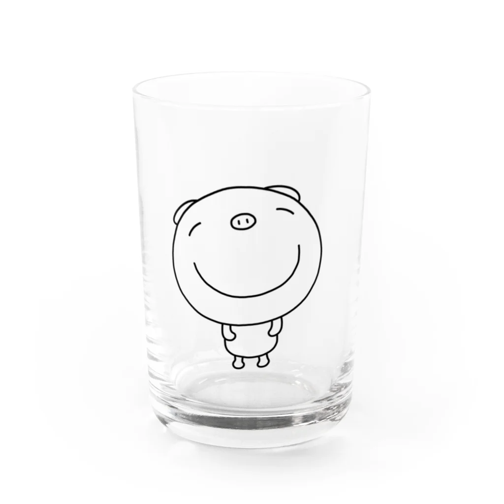 nijishokuninのなかいさんちのぶた(ありがとう)黒 Water Glass :front