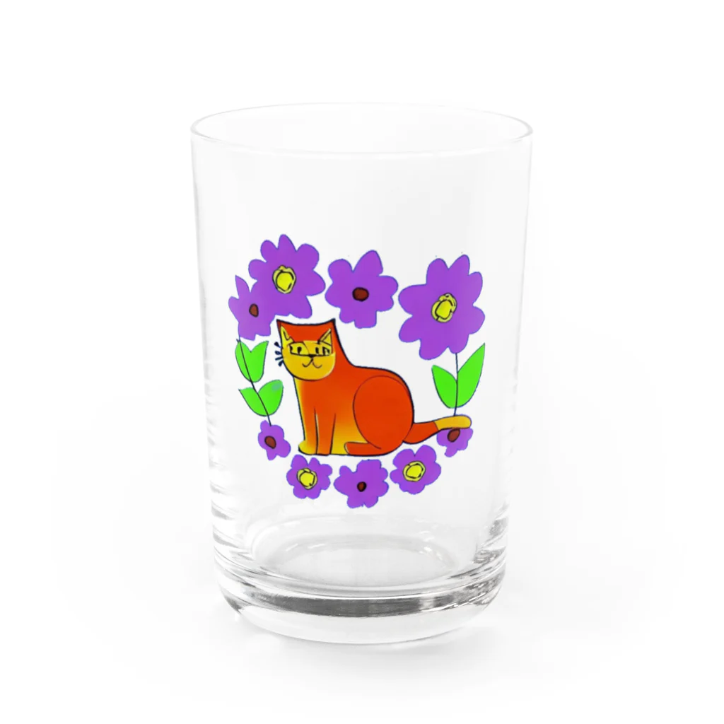 宇宙猫の花と猫 Water Glass :front