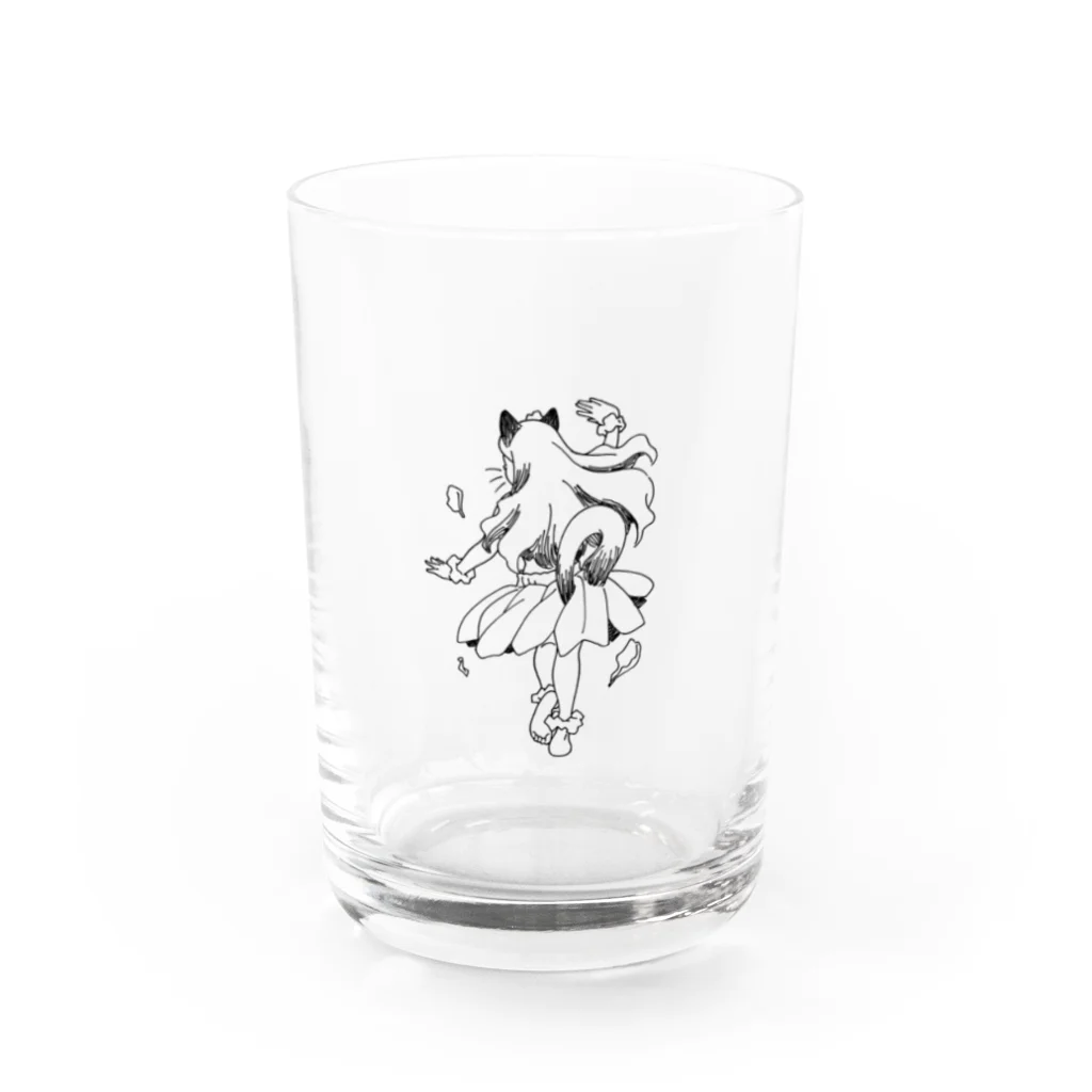 空想画学販売所の猫のフラダンサー　後ろ姿 Water Glass :front