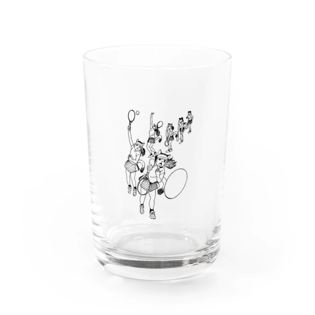 空想画学販売所の猫のテニスプレイヤー　サーブ！ Water Glass :front