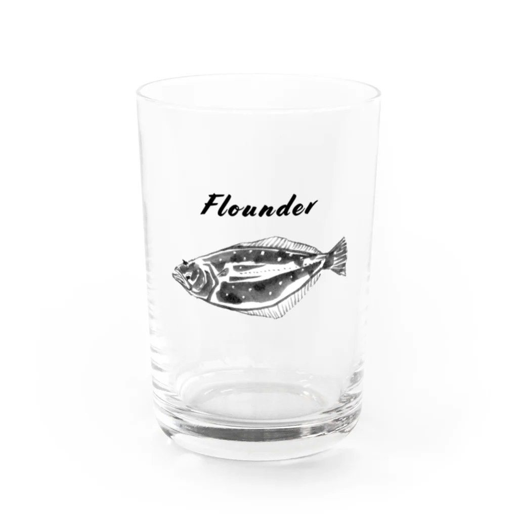 🐟日本の魚と仲間たち🦑のヒラメ - Left-eyed flounder（鮃、学名：Paralichthys olivaceus） Water Glass :front