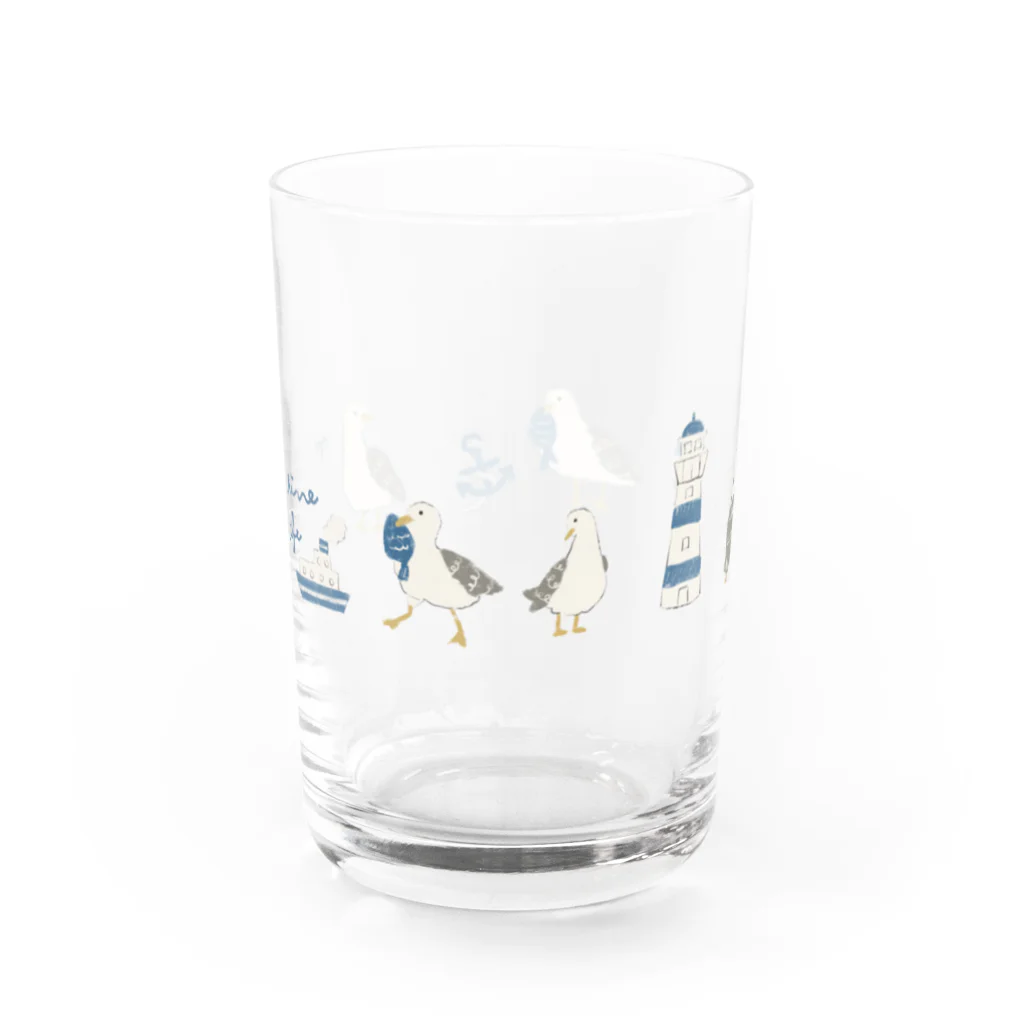 kiki25のカモメたちとマリンライフ Water Glass :front