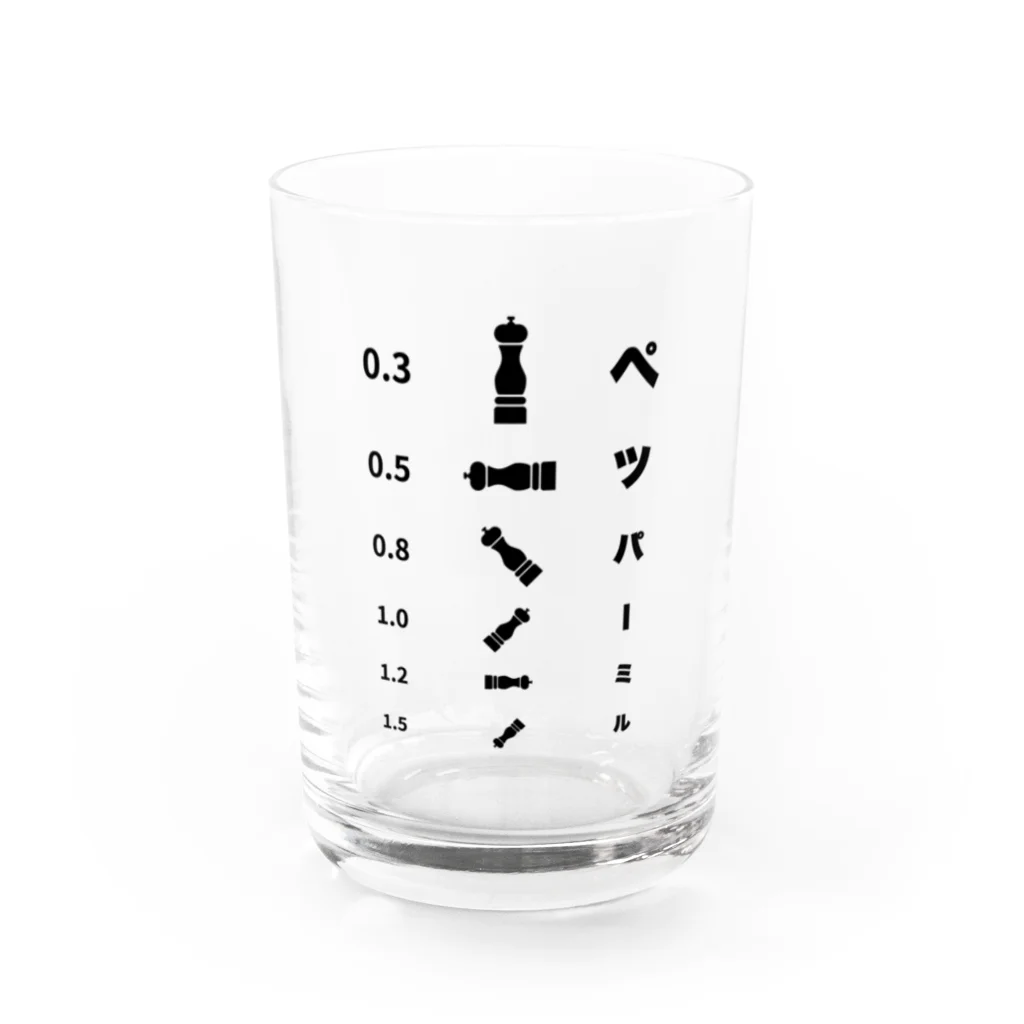 オノマトピアのペッパーミル視力検査表（文字黒） Water Glass :front