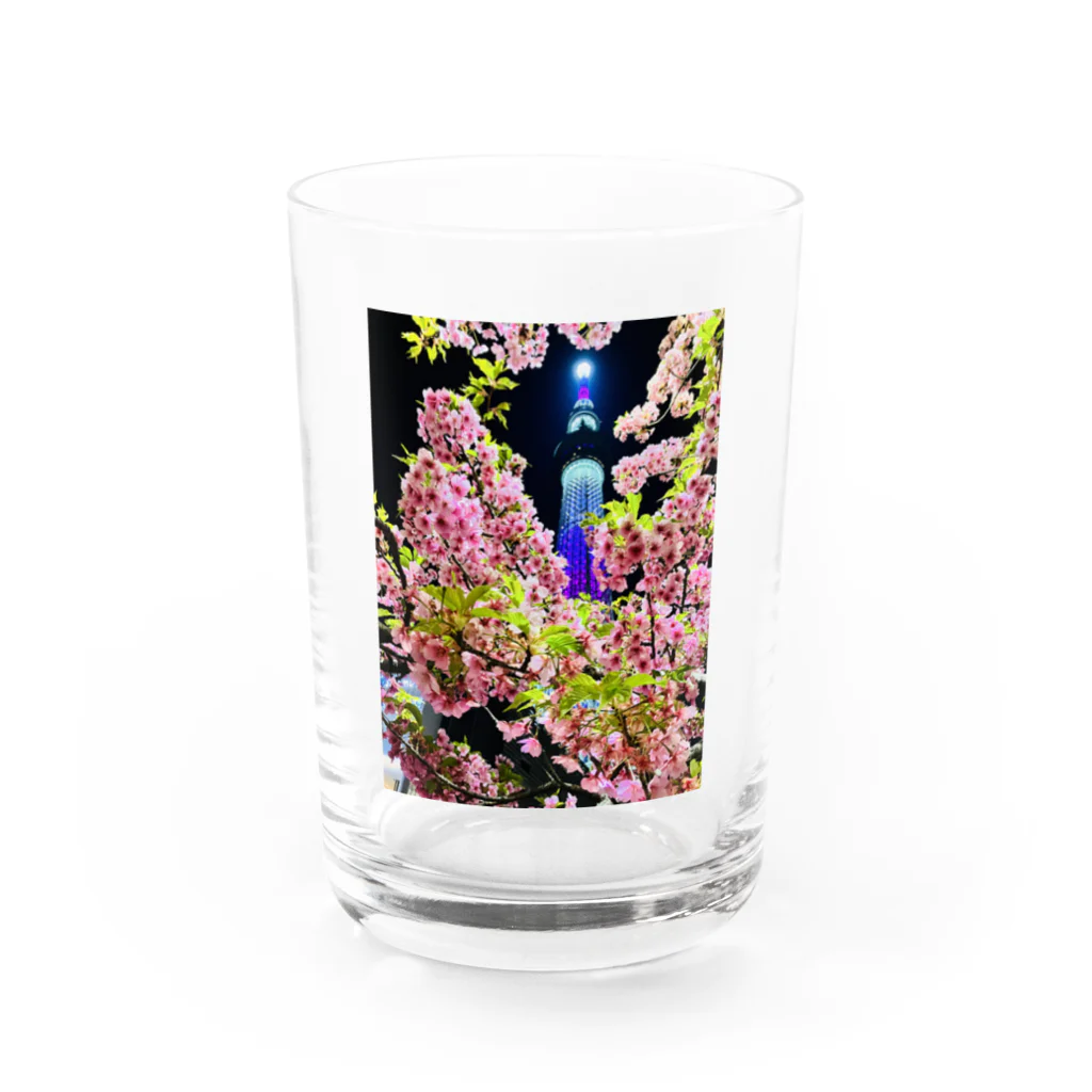 カンボジア人の店のスカイツリー&夜桜コラボ Water Glass :front