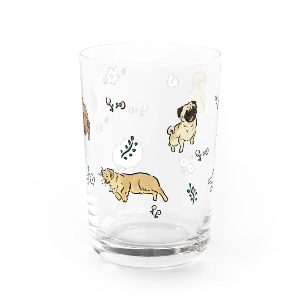 omamiの犬とお花柄 Water Glass :front