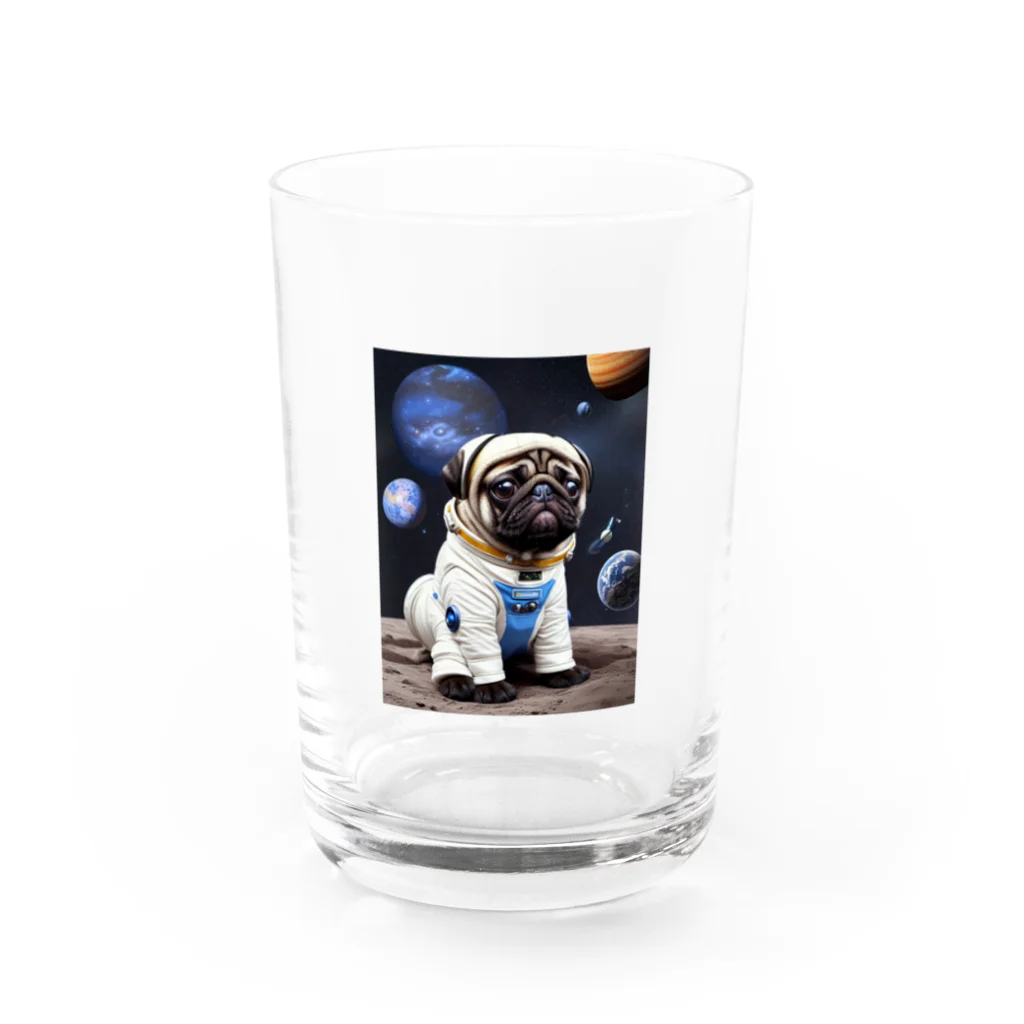 Pet_Charmの宇宙に浮かぶ愛らしいパグ！ Water Glass :front