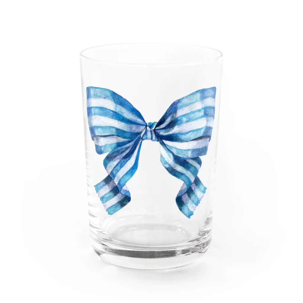 HosoMitsu-painterの水色のストライプリボン Water Glass :front