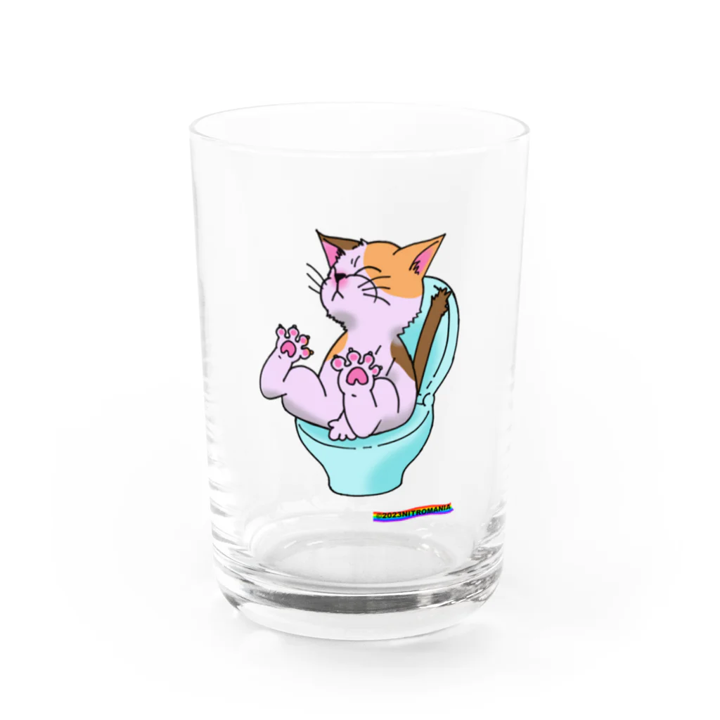 NITROMANIAのふんばりにゃん（三毛猫） Water Glass :front