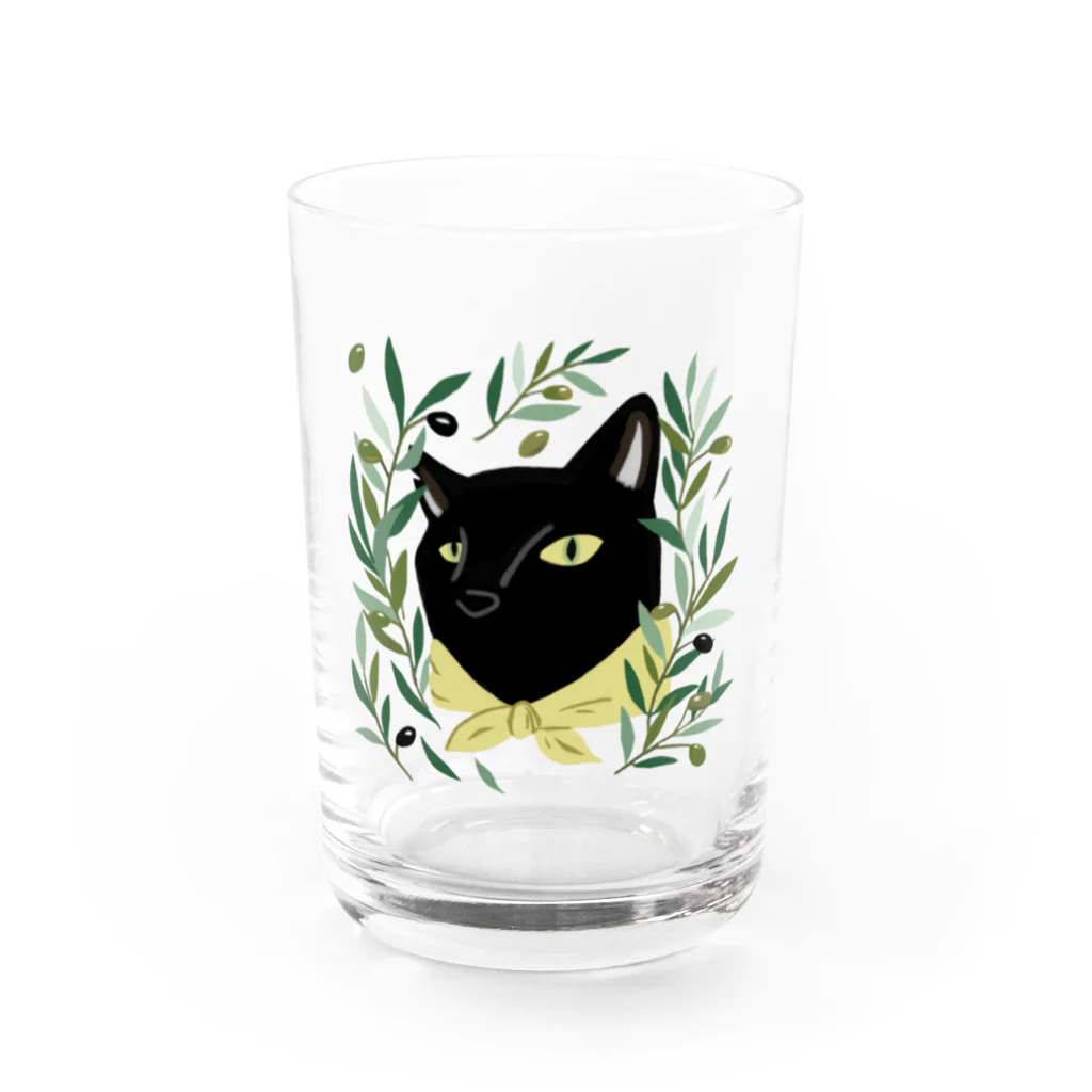 kikkutontonのオリーブ畑の黒猫ちゃん Water Glass :front