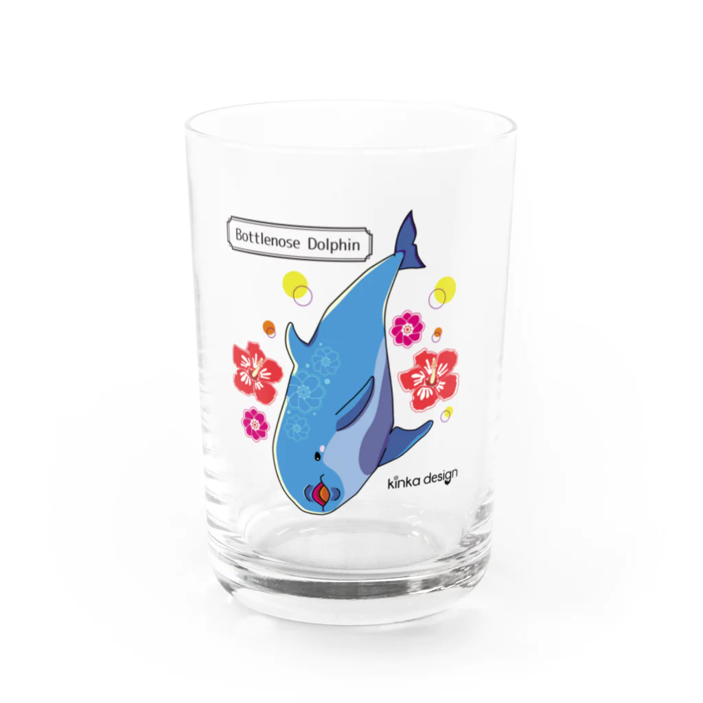 Kinkadesign うみのいきものカワイイShopの華やかボタニカルなハンドウイルカ Water Glass :front