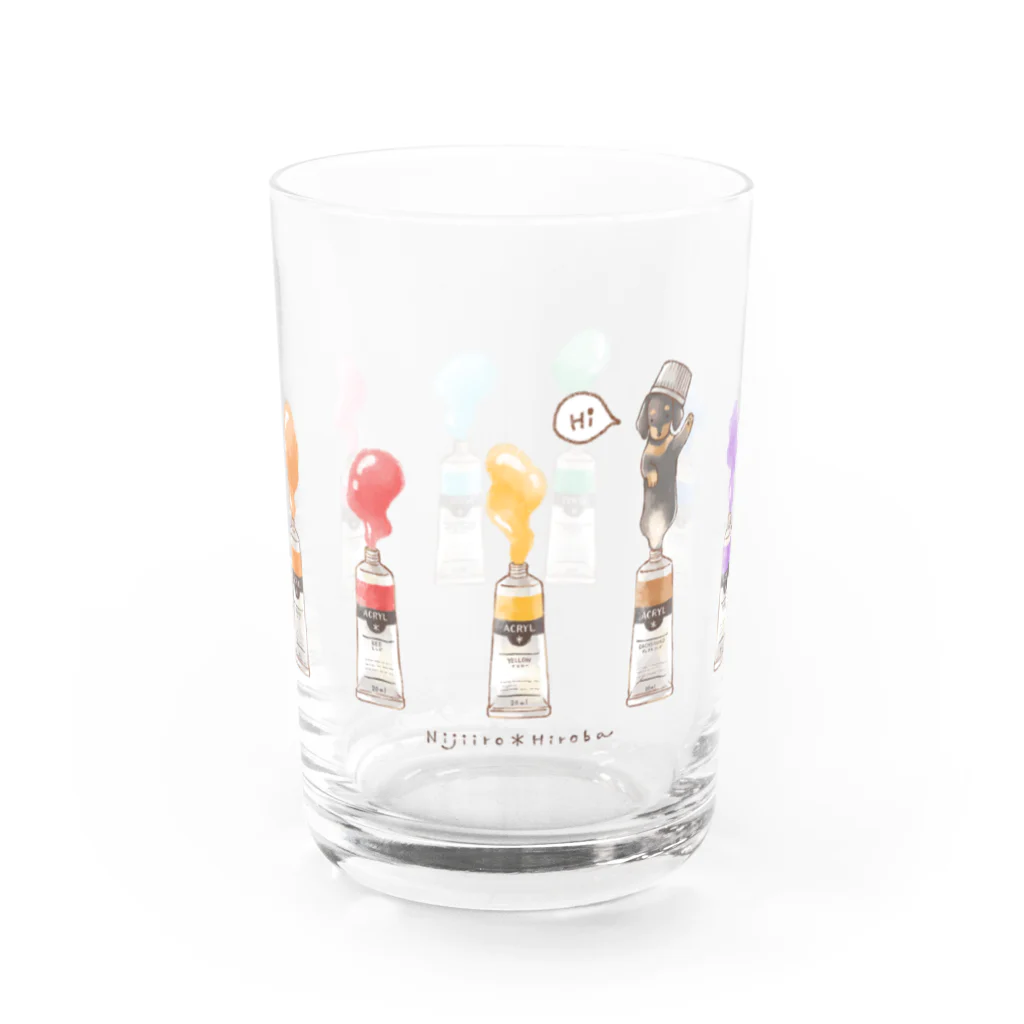 にじいろ＊ひろばの絵の具チューブからこんにちは！ダックス カラフルver.2 Water Glass :front