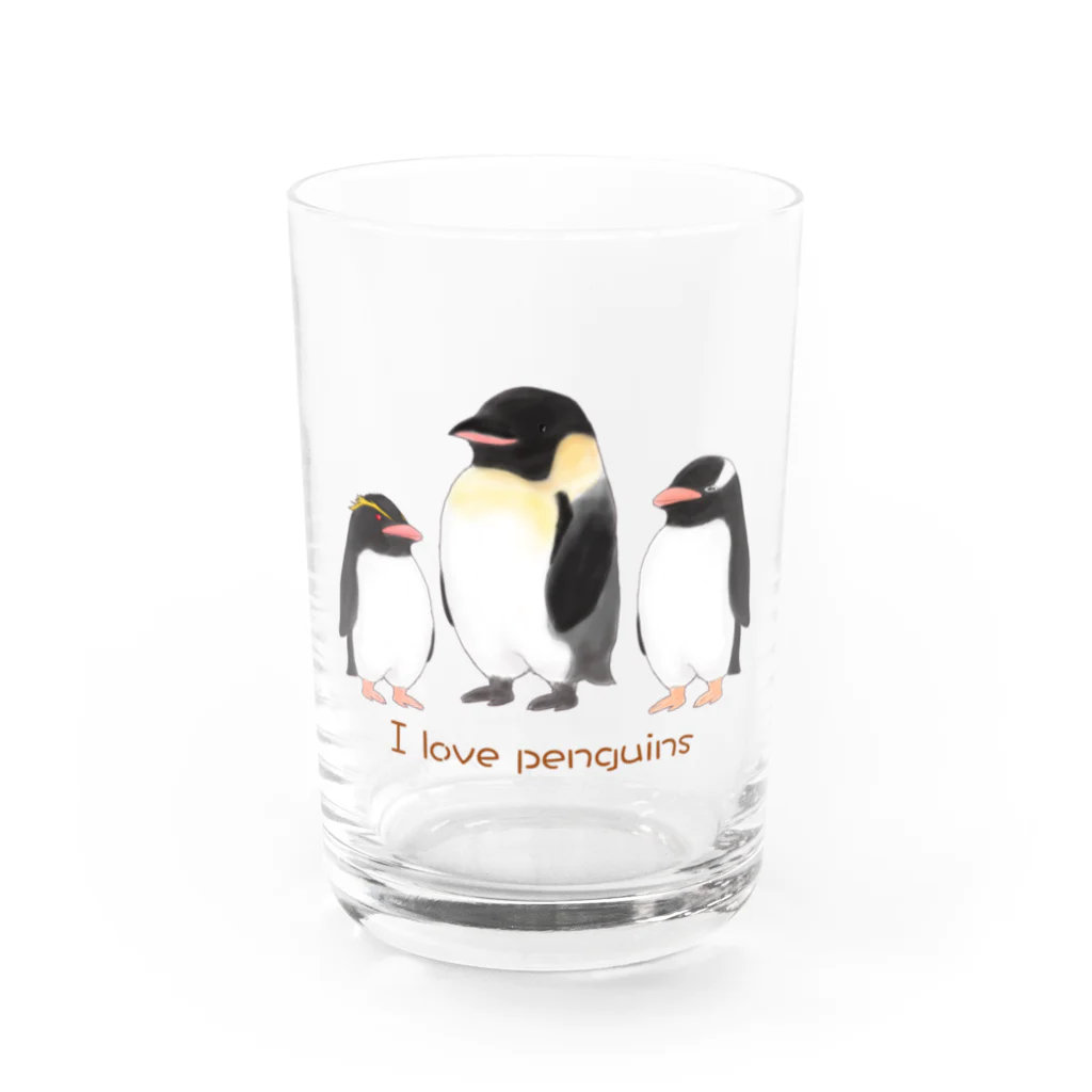 竜の工房・翔 -SUZURI SHOP-のI Love Penguins Water Glass :front