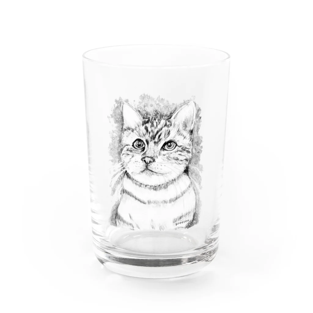 greetenのアート猫　モノクロ　 Water Glass :front