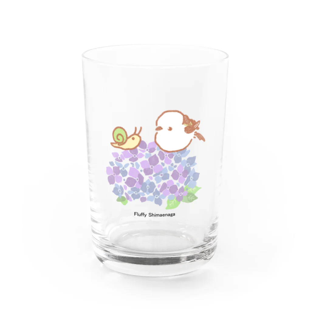 rina_suzuriのもふもふシマエナガと紫陽花　コップ Water Glass :front