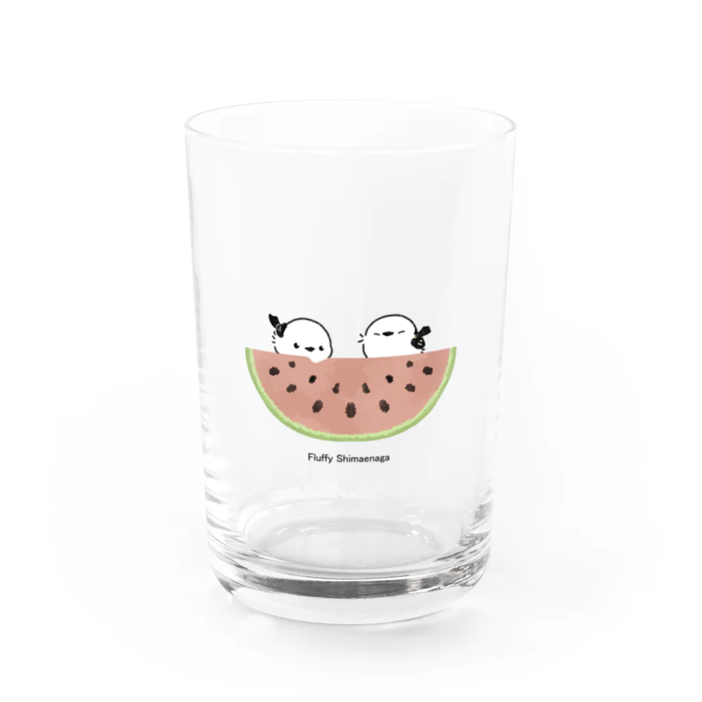 rina_suzuriのもふもふシマエナガとスイカ　コップ Water Glass :front