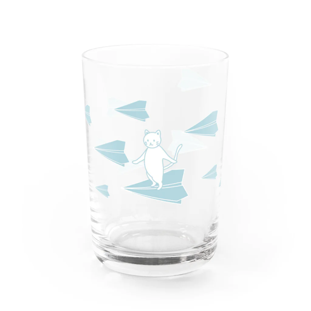 soraの紙飛行機に乗った猫のさぶろう Water Glass :front