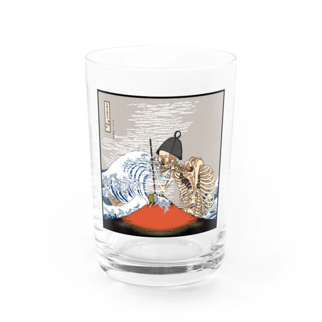 サウナの洋服屋さんの赤富士蒸気浴　熱風爽快 Water Glass :front