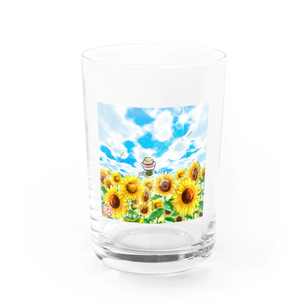 旅猫王子れぉにゃん👑😼公式(レイラ・ゆーし。)の【ひまわり畑☆れぉにゃん】 Water Glass :front