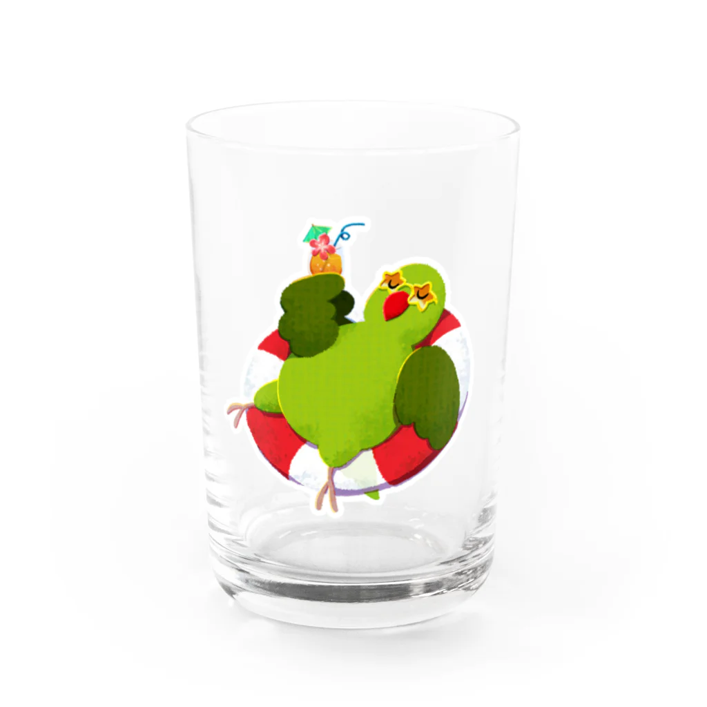 赤卵太郎🥚家族になったぽん太🦜のサマーぽんちゃん🌻浮き輪でご機嫌🛟 Water Glass :front