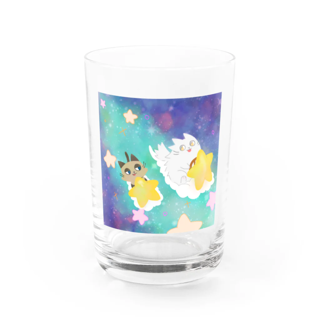 nyamnyamの星空で競走（シャム&モフモフ） Water Glass :front