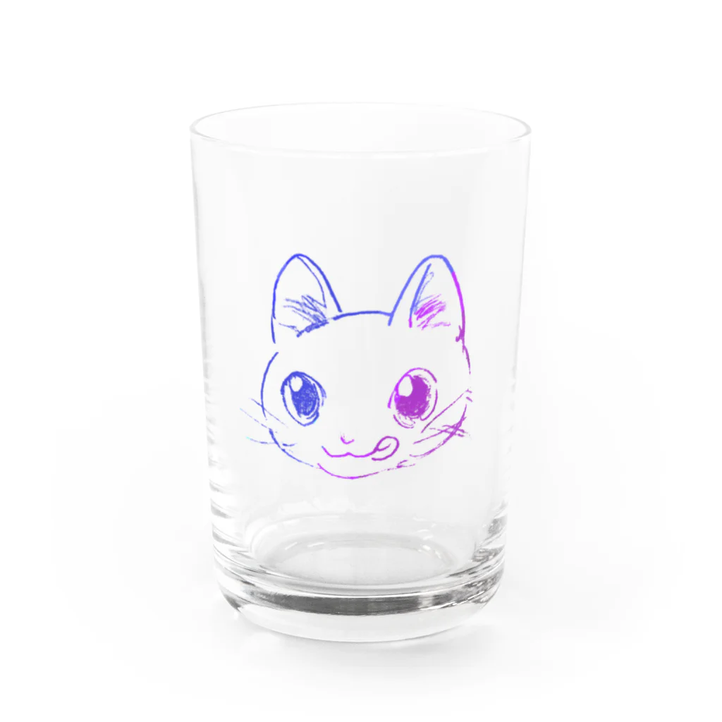 ４つの肉球のとにかく食べて寝るのが好きなネコ Water Glass :front