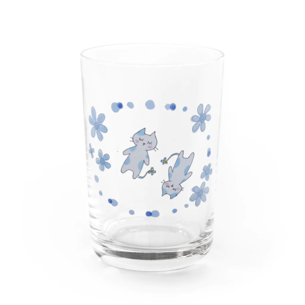 kina☆kinaの青のはなねこさん Water Glass :front