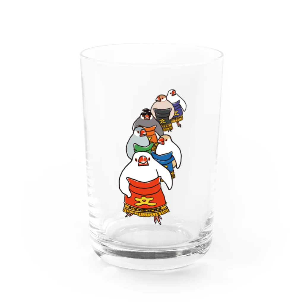 もしもしこちら文鳥の文鳥力士　土俵入り Water Glass :front