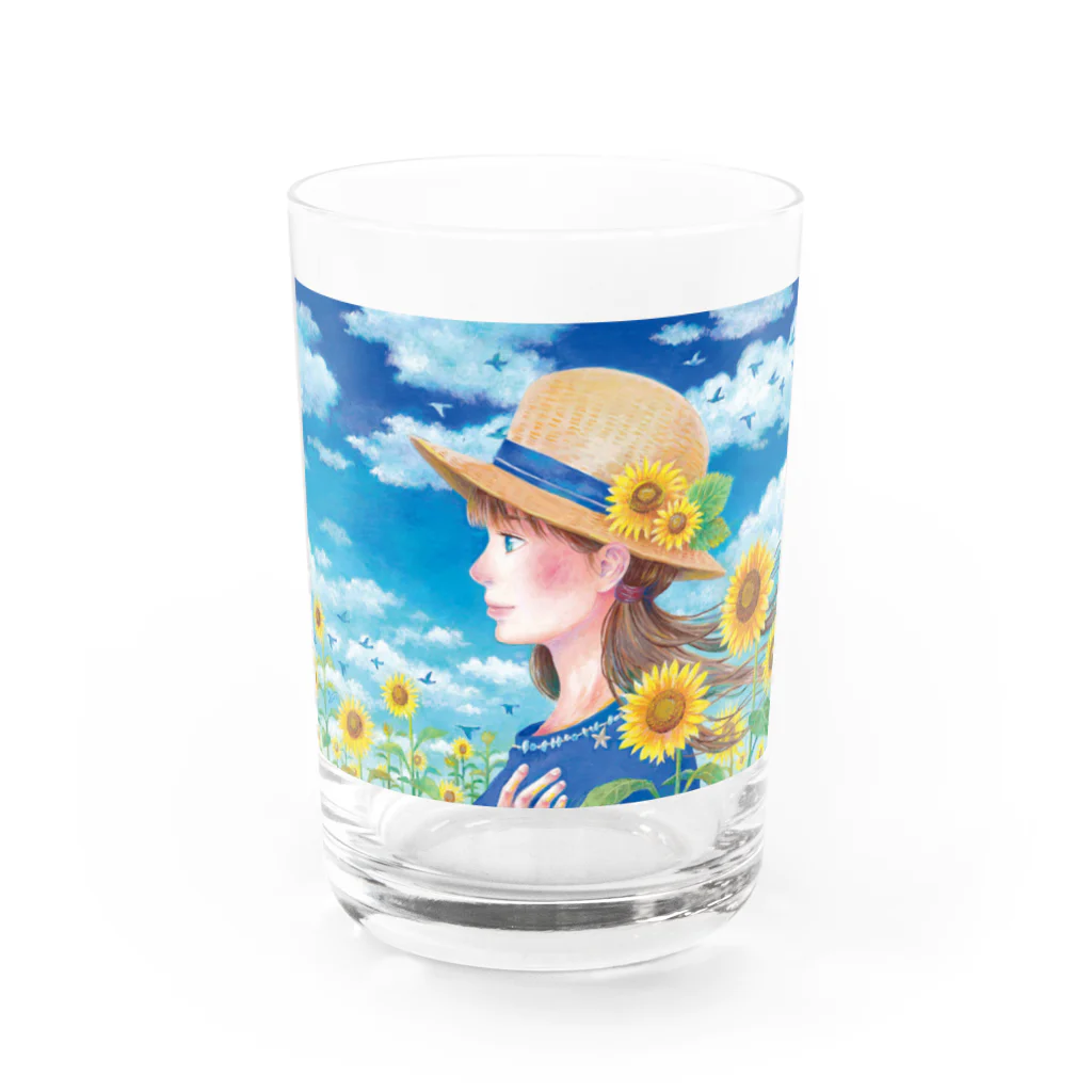 kazuyo online store【suzuri】　　　　　　　　　　　　　　　　　　　　　　　　　　　　　　　　　　　　　　　　　　　　　　　　　　　　　　　　　　　　　　　　の夏の向日葵と空 Water Glass :front