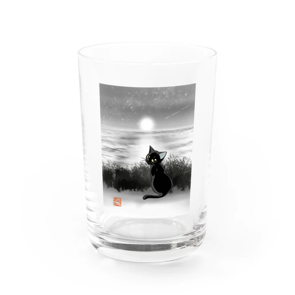 BATKEI ARTの月夜の海と黒猫と Water Glass :front